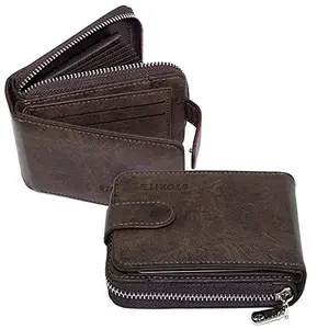 Storite 11 Slot Large PU Leather Credit Zipper Card Holder Wallet Zipper Coin Purse for Men & Women (Dark Brown -12 x 8 x 4 CM)