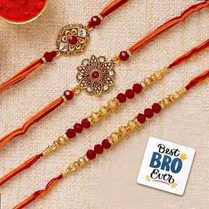 eCraftIndia Pearl Designer Rakhi for Brother with Best Bro Ever Fridge Magnet and Roli Chawal Pack