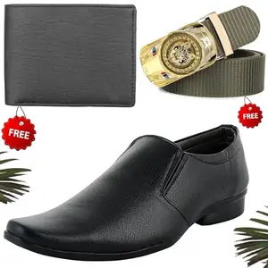 Fashionable Formal Shoes/Party Shoes/Shoes Combo with Free Wallet & Belt for Men and Boys (BAZAAR5536_VTOR-BLK-2003) Multicolor