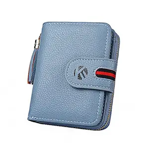 SYGA PU Leather Mini Snap Button Wallet for Women, Blue