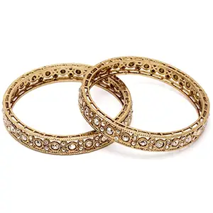Karatcart Set of 2 Antique Gold Plated Round Shape Kundan Rajwadi Bangles for Women