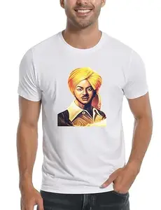 Graphic Print Bhagat Singh Polyester T-Shirt, Round Neck, Short Sleeves, White (in, Alpha, M, Regular, White)