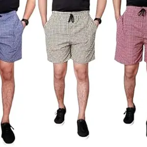 AWALA FASHION Cotton Comfortable & Breathable Checkered Regular Shorts/Boxer for Men (Pack of 3) (X-Large)