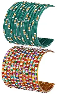 Colorful Glass Bangles/Kada Set Combo Ornamented with Colourful Chips & Beads_Bridal2136 (AkBang2-ARE1.d_bang)