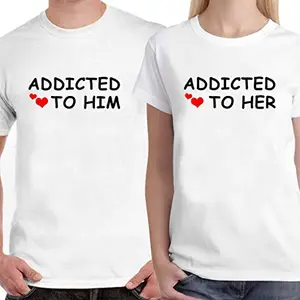 Dreambag Couple T - Shirt - Addicted To Him/Her Unisex Couple T-Shirt (Men-Xxl/Women-L) White