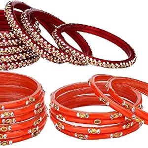 Colorful Glass Bangles/Kada Set Combo Ornamented With Colourful Chips & Beads_D1824 (AkBang2-QZ1.d_bang)