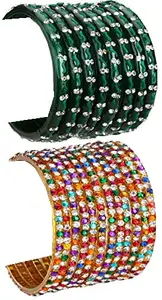 Colorful Glass Bangles/Kada Set Combo Ornamented with Colourful Chips & Beads_Bridal1224 (AkBang2-AUC1.b_bang)