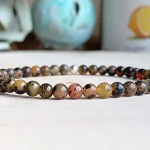 LKBEADS Natural African Dendritic Opal 6mm Round Shape Smooth Cut Beads 65 inch Stretchable Bracelet for Men & Women|STBR_RR_00149_65