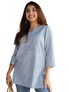 Jaipur Posh Correction Cotton Short Kurti for Women | Tops for Jeans | Stylish Wear Kurti Top for Girls | Kurti Top for Women | Blue| XL