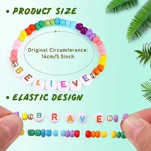 SANNIDHI® 12pcs Beads Bracelet for Girls Women Stylish Heishi Colorful Beads Friendship Bracelets, Acrylic Letter Beads Cheer Bracelets for Girls Kids Bracelet Combo for Birthday Gift