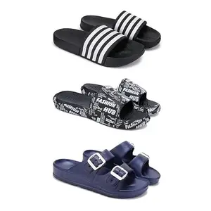 Lightweight,Classic Slider || Sandals with Clogs for Men-Combo(3)-3024-3103-3116-8 Blue(COMBO(3)-3024-3103-3116-8_BZ)
