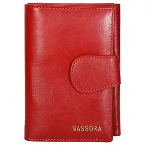 Sassora Genuine Leather Medium Size Red RFID Protected Women Wallet (13 Card Slots)