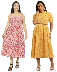 Miranga Women's Knee Length Dress, Pack of 2