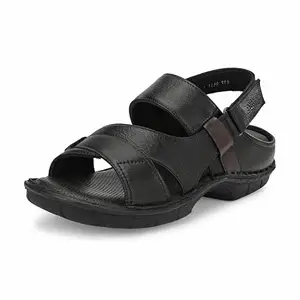 HITZ Men's Black Leather Open Toe Casual Sandals