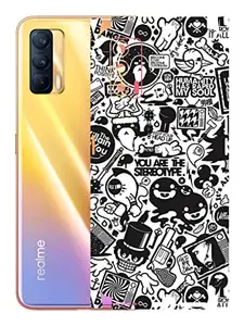AtOdds - Realme X7 Mobile Back Skin Rear Screen Guard Protector Film Wrap with Camera Protector (Coverage - Back+Camera+Sides) (B&W Graffiti)