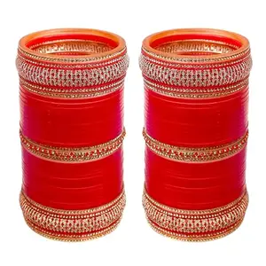 Lucky Jewellery Bridal Bangle Set Dhanteras/Diwali/Bhai Dooj Collection Designer Dulhan Punjabi Choora Wedding Chura Red Color Chuda for Women (2072-M1C1-RANI-R24)