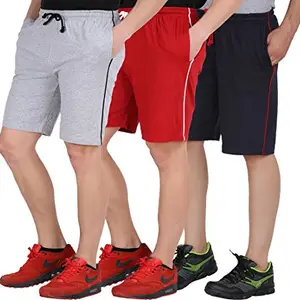 CHECKERSBAY Men's Cotton Shorts(3S-00-GRRDNA Grey,Red,Navy) Pack of 3 (X-Large)