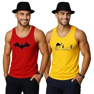EARTH STAR Men's Cotton Tank Top Collection, Sleeveless Gym Vest | Vest for Men | Graphic Print | Casual Wear Vests for Workout