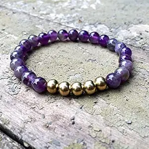 LKBEADS Natural Amethyst 8mm Round Shape Smooth Cut Beads 75 inch Stretchable Bracelet for Men & Women|STBR_RR_00427_75
