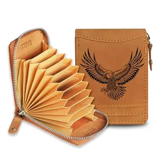 ABYS Trendy Genuine Leather Tan Hunter RFID Protected Wallet Cum Credit || Debit || ID Card Holder for Men and Women