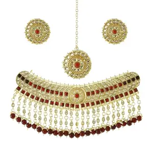 Chocker Necklace set for women in colour Maroon (NEC-15-O)