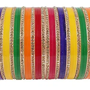 NMII Acrylic (Plastic) with Zircon Gemstone Studded worked Glossy Finished Bangle Set For Women and Girls, (MultiColour1_2.4 Inches), Pack Of 22 Bangle Set