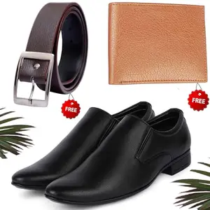Latest Trendy Formal Shoes/Party Shoes/Shoes Combo with Free Wallet & Belt for Men and Boys (BAZAAR6414_RT-Tan-401) Multicolor