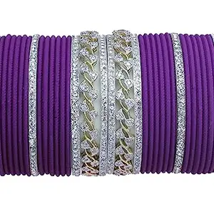 Sanara Ethnic Beautiful Royal Look Silver Plated AD Bridal Bangle Bracelet Set for Women Fashion Jewelry (Dark Purple, 2.8)