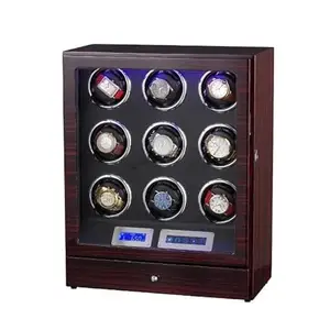 Medetai Premium Watch Winder for 9+0 automatic Watches en 2 Quartz Clocks, LCD Screen And Accompanying Remote Control (Red and Black)