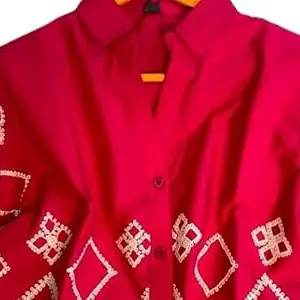 YASH FASHION Women's Short Sleeve Button Down Shirt Crystal Print Cropped Top Trendy Casual Shirt for Women & Girls Stylish Collared Blouse for Work, Party (in, Alpha, 2XL, Standard, Pink)