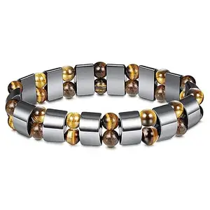 ASTROGHAR Natural Tiger's Eye And Hematite Crystal Designer Bracelet