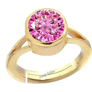 AYUSH GEMS 13.00 Carat Natural Pink Zircon Stone Silver Adjustable Ring American Diamond Original Certified Gemstone Gold Plated Panchdhatu & Ashtadhatu Ring for Men and Women {Lab - Certified}