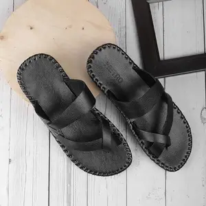 Metro Men Black Leather Chappals - EU/41 UK/7-16-155