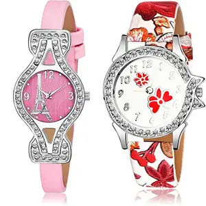 NEUTRON Collegian Analog Pink and Red Color Dial Women Watch - G623-G409 (Pack of 2)