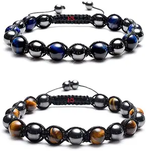 Hot And Bold Couple-Combo Matching Best Friend Relationship Natural Multi Layer Tiple Protection Stone Beads Magnetic Bracelets.