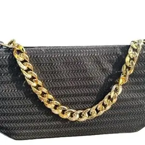 Sparkling Black Handbag with Trendy Chunky Chain - Includes Free Coin Purse/Card Holder