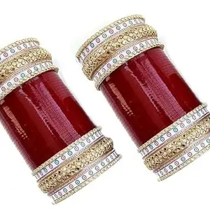 BANGLESKART Traditional Maroon Bridal Chuda Set Punjabi Bridal weding Bangle Red Designer Chura Punjabi Choora Fashion (2.10)