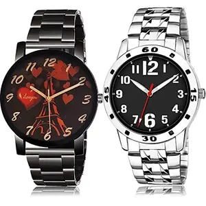 NIKOLA Heart Analog Black and Silver Color Dial Men Watch - BCPL19-(53-S-19) (Pack of 2)