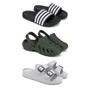 Lightweight,Classic Slider || Sandals with Clogs for Men-Combo(3)-3024-3137-3114-10 Grey(COMBO(3)-3024-3137-3114-10_BZ)