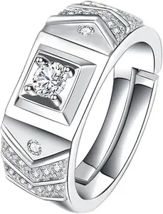ExclusiveSterlingSilverAmericanDiamondSolitaireAdjustableRingForMenBoy(HC300-M-Ring-5005-Silver(M:02))