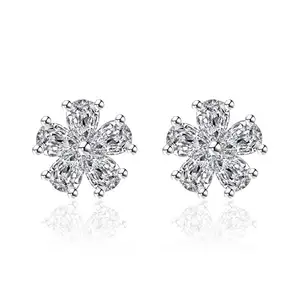 Jewels Galaxy Silver Plated American Diamond Studded Floral Korean Stud Earrings
