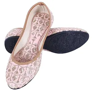 DFR Woman Comfortable Cushioned Ethnic Embroidered Rajasthani Punjabi Style Mojari Jutti Juti for Women Fancy Bellies Shoe, Color: PINK4 | UK Size 7