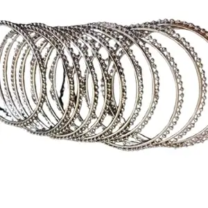 Designer Metal Bangles Set for Women, Pack of 3, Non-Allergic, Multiple Sizes 2.4-2.8, Traditional Pattern