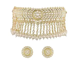 Amazon Brand - Anarva Anarva  18K Gold Plated Traditional Kundan & Pearl Studded Choker Necklace Set For Women/Girls (K7210W)