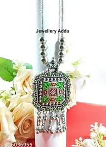 S R Oxidised Round Chain Pendant Long Necklace For Girls and women's Design_152