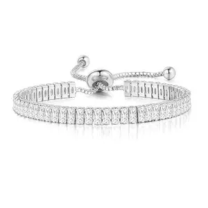 Jewels Galaxy Silver Plated Rectangular Cut Cubic Zirconia White Matrix Tennis Bracelet