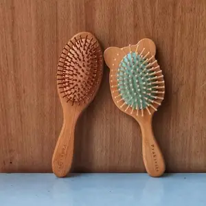 Prakiriti Bamboo Hair Brush Set, 2 Pack, Oval and Kitty Design, Natural Wood