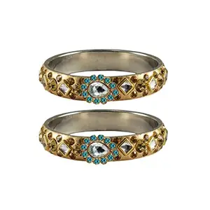 MAYA FASHION Golden stone Stud Brass Bangle Elegant Extra Large Size Bangle | Perfect Fit for Plus Size banglesTrendy and Comfortable Fit for woman and girls | (Sku-ban4816)