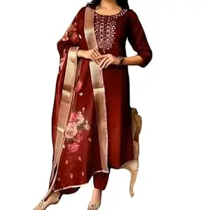 Women's Magic Cotton kurti set for woman Kurta Pant Set with Chanderi Digital Print Dupatta for Women 3 Piece Festive Kurti Set