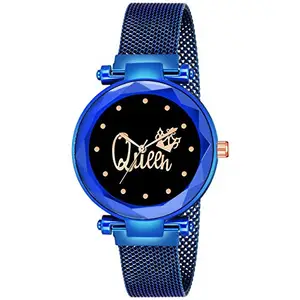 Talgo Analogue Unique Designer Blue Queen Design Black Dial Blue Magnet Strap Wrist Watch - for Women & Girls